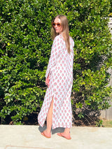 Voyage resort wear women's rose geranium block print cotton caftan
