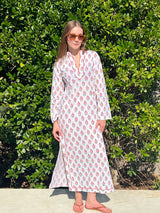 voyage resort wear women's rose geranium block print cotton caftan