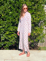 voyage resort wear women's rose geranium block print cotton caftan 